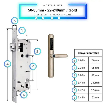 Smart Door Lock Slim - 50-85mm (22x240mm) / Gold - Smart Lock