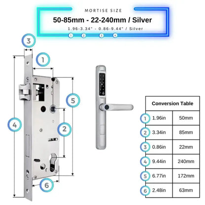 Smart Door Lock Slim - 50-85mm (22x240mm) / Silver - Smart Lock
