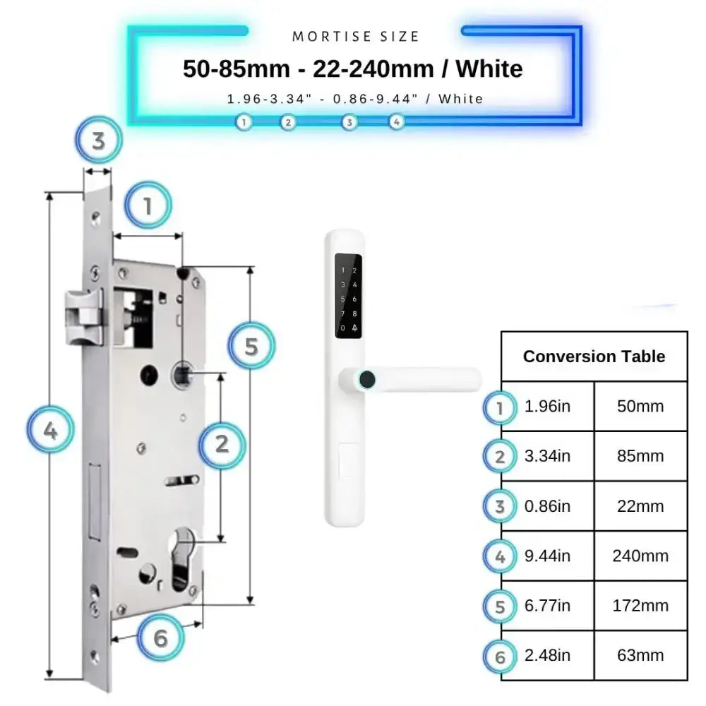 Smart Door Lock Slim - 50-85mm (22x240mm) / White - Smart Lock