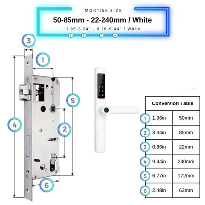 Smart Door Lock Slim - 50-85mm (22x240mm) / White - Smart Lock