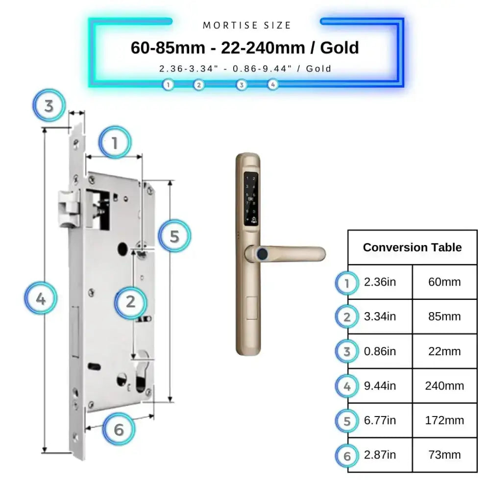Smart Door Lock Slim - 60-85mm (22x240mm) / Gold - Smart Lock