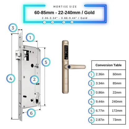 Smart Door Lock Slim - 60-85mm (22x240mm) / Gold - Smart Lock