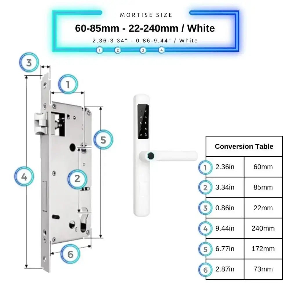 Smart Door Lock Slim - 60-85mm (22x240mm) / White - Smart Lock