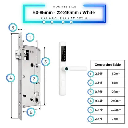 Smart Door Lock Slim - 60-85mm (22x240mm) / White - Smart Lock