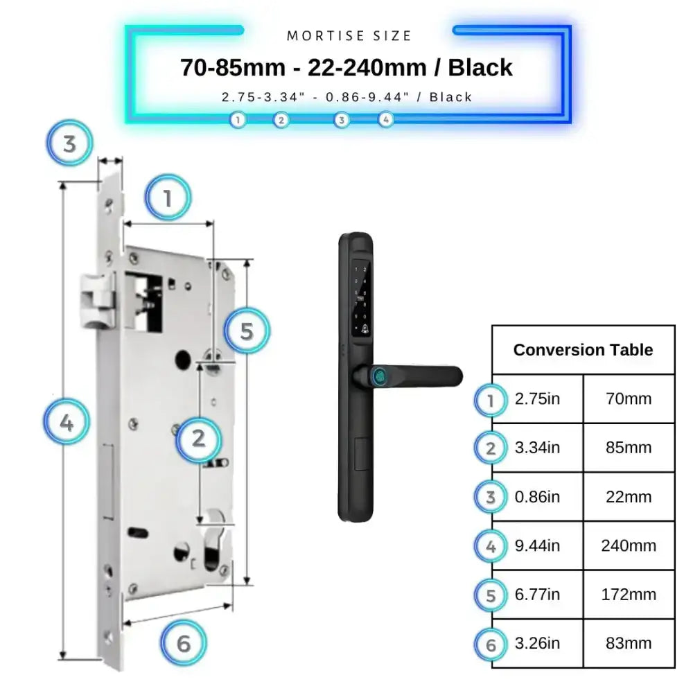 Smart Door Lock Slim - 70-85mm (22x240mm) / Black - Smart Lock