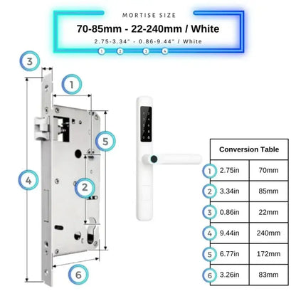 Smart Door Lock Slim - 70-85mm (22x240mm) / White - Smart Lock