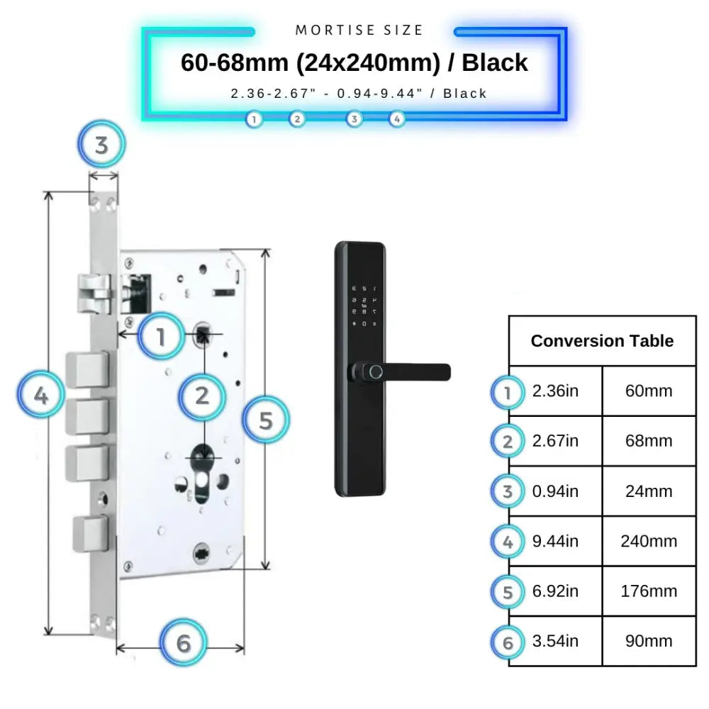 Smart Door Lock Thick - 60-68mm (24x240mm) / Black - Smart Lock