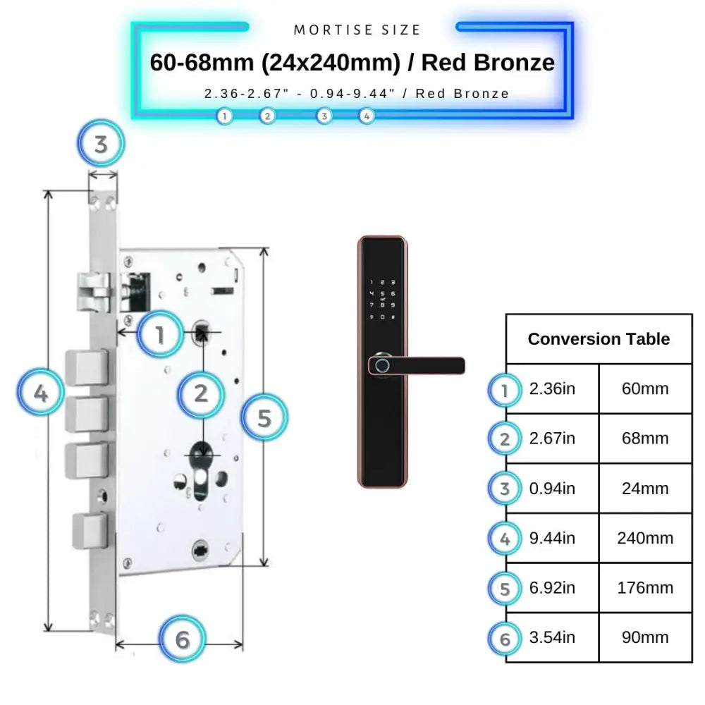 Smart Door Lock Thick - 60-68mm (24x240mm) / Red Bronze - Smart Lock