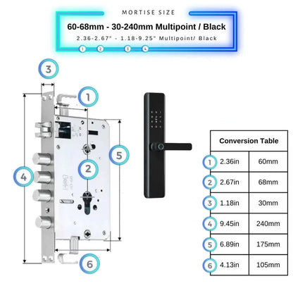 Smart Door Lock Thick - 60-68mm (30x240mm) Multipoint / Black - Smart Lock