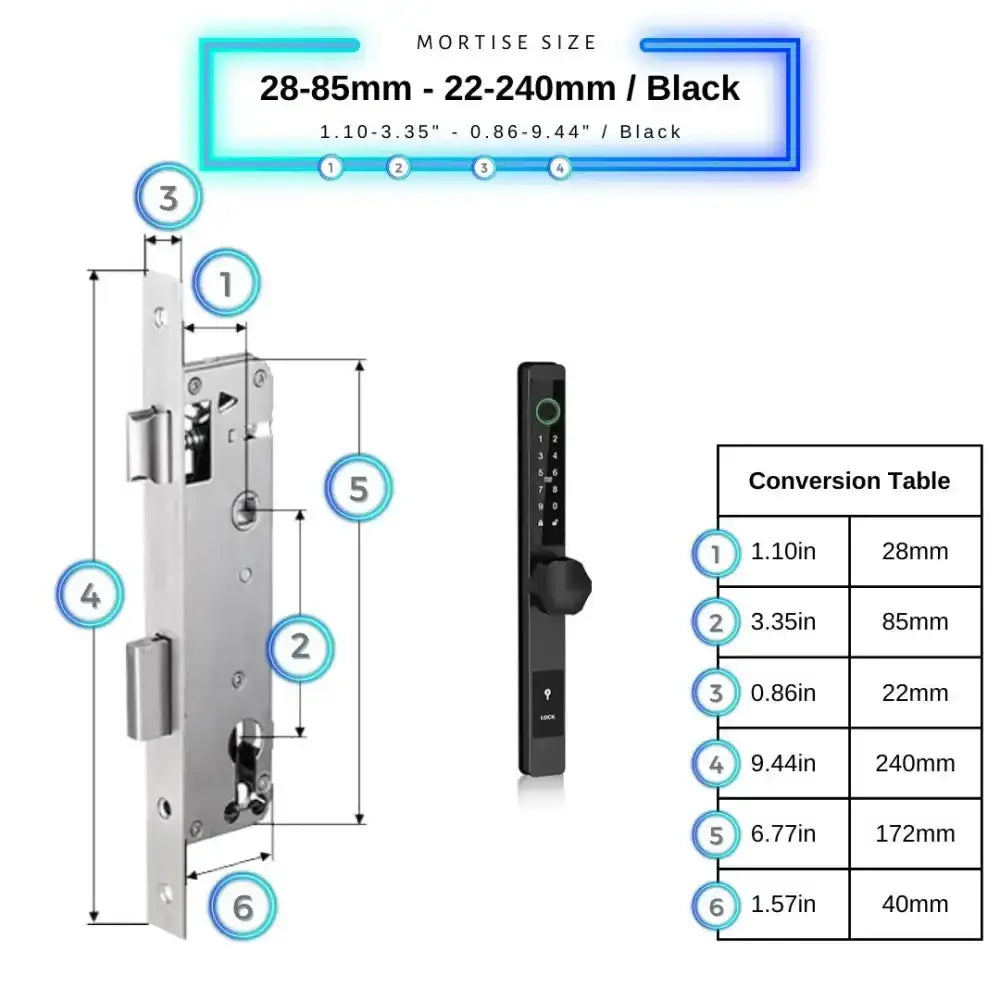 Smart Door Lock Thin - 28-85mm (22x240mm) / Black / No WiFi Gateway - Smart Door Lock