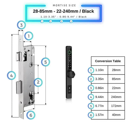 Smart Door Lock Thin - 28-85mm (22x240mm) / Black / No WiFi Gateway - Smart Door Lock