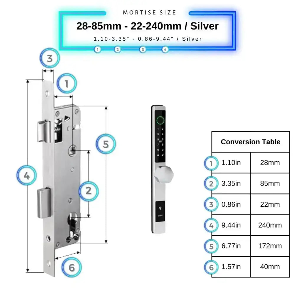 Smart Door Lock Thin - 28-85mm (22x240mm) / Silver / No WiFi Gateway - Smart Door Lock