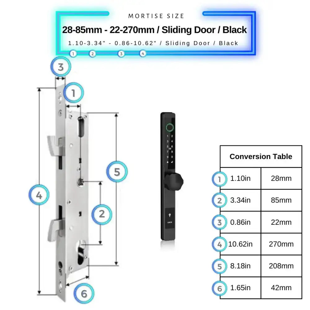 Smart Door Lock Thin - 28-85mm (22x270mm) Sliding Door / Black / No WiFi Gateway - Smart Door Lock