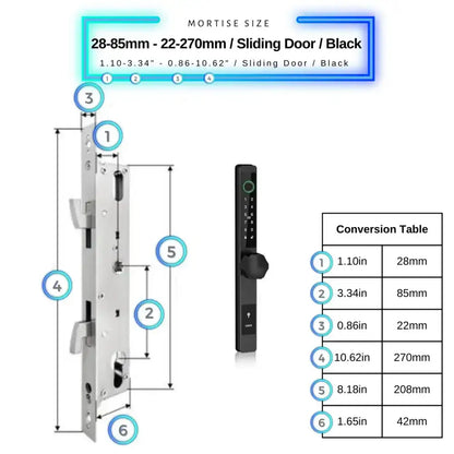 Smart Door Lock Thin - 28-85mm (22x270mm) Sliding Door / Black / No WiFi Gateway - Smart Door Lock