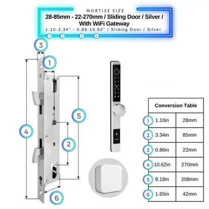 Smart Door Lock Thin - 28-85mm (22x270mm) Sliding Door / Silver / With WiFi Gateway - Smart Door Lock