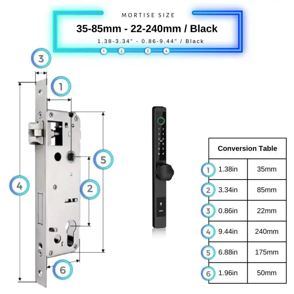 Smart Door Lock Thin - 35-85mm (22x240mm) / Black / No WiFi Gateway - Smart Door Lock