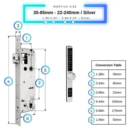 Smart Door Lock Thin - 35-85mm (22x240mm) / Silver / No WiFi Gateway - Smart Door Lock