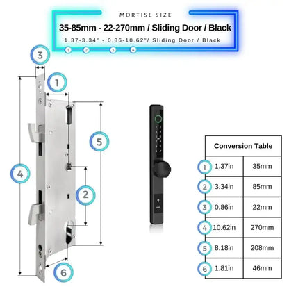 Smart Door Lock Thin - 35-85mm (22x270mm) Sliding Door / Black / No WiFi Gateway - Smart Door Lock