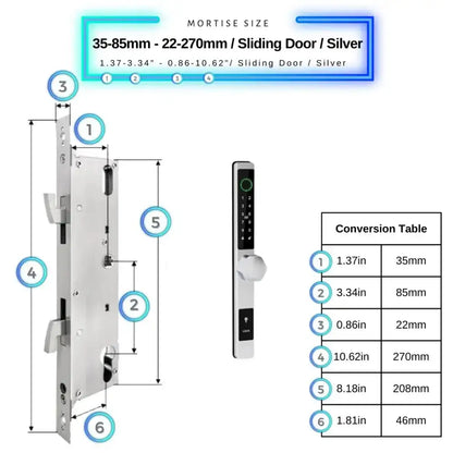 Smart Door Lock Thin - 35-85mm (22x270mm) Sliding Door / Silver / No WiFi Gateway - Smart Door Lock