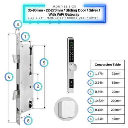 Smart Door Lock Thin - 35-85mm (22x270mm) Sliding Door / Silver / With WiFi Gateway - Smart Door Lock
