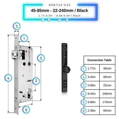 Smart Door Lock Thin - 45-85mm (22x240mm) / Black / No WiFi Gateway - Smart Door Lock