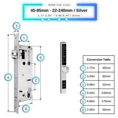 Smart Door Lock Thin - 45-85mm (22x240mm) / Silver / No WiFi Gateway - Smart Door Lock