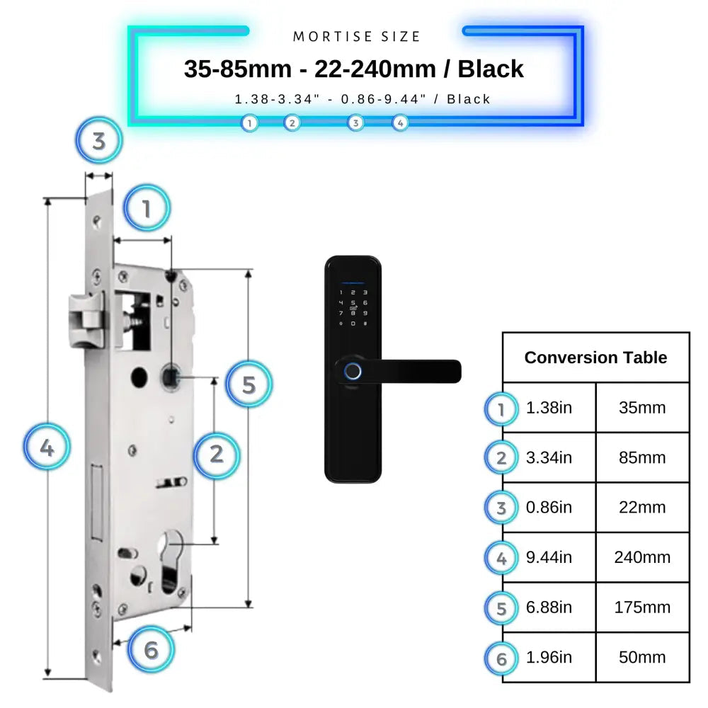 Smart Door Lock XL - Black / 35-85mm (22x240mm) - Smart Lock