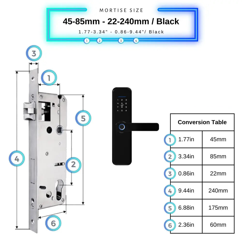 Smart Door Lock XL - Black / 45-85mm (22x240mm) - Smart Lock