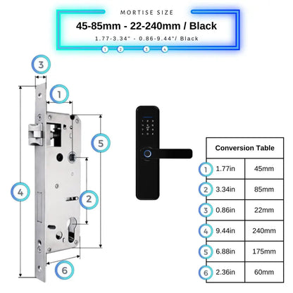 Smart Door Lock XL - Black / 45-85mm (22x240mm) - Smart Lock