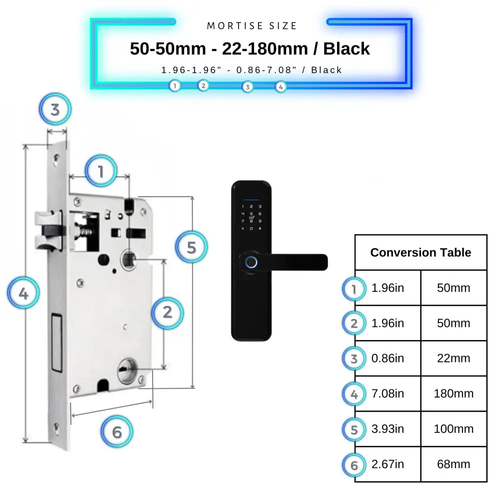 Smart Door Lock XL - Black / 50-50mm (22x180mm) - Smart Lock