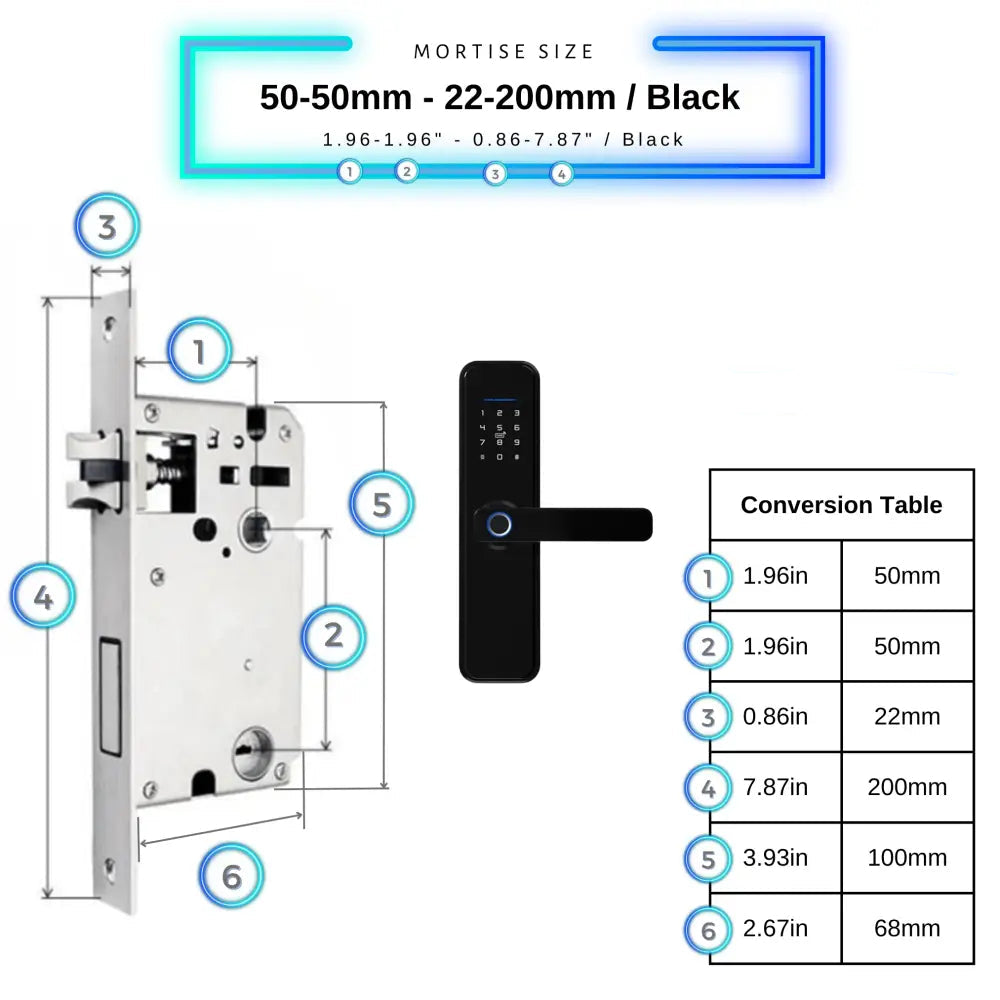 Smart Door Lock XL - Black / 50-50mm (22x200mm) - Smart Lock