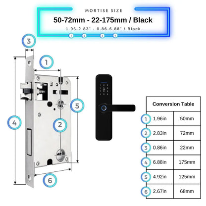 Smart Door Lock XL - Black / 50-72mm (22x175mm) - Smart Lock