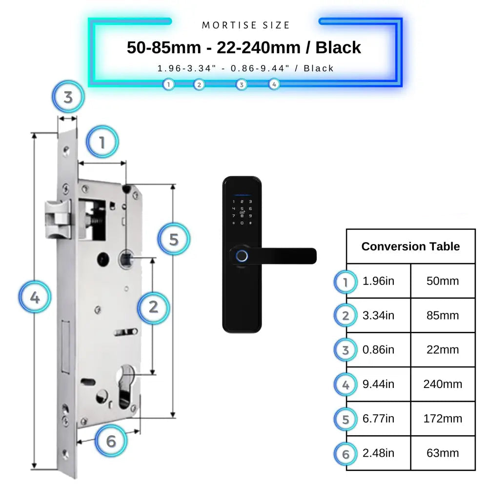 Smart Door Lock XL - Black / 50-85mm (22x240mm) - Smart Lock