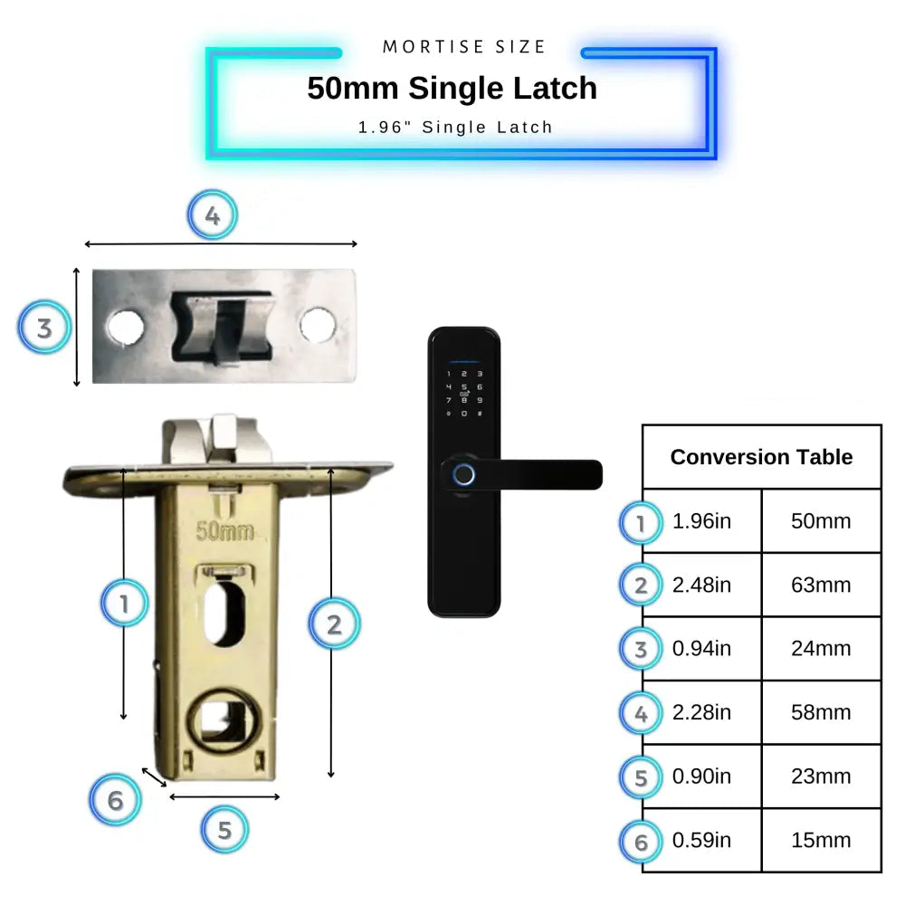 Smart Door Lock XL - Black / 50mm Single Latch - Smart Lock