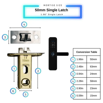 Smart Door Lock XL - Black / 50mm Single Latch - Smart Lock