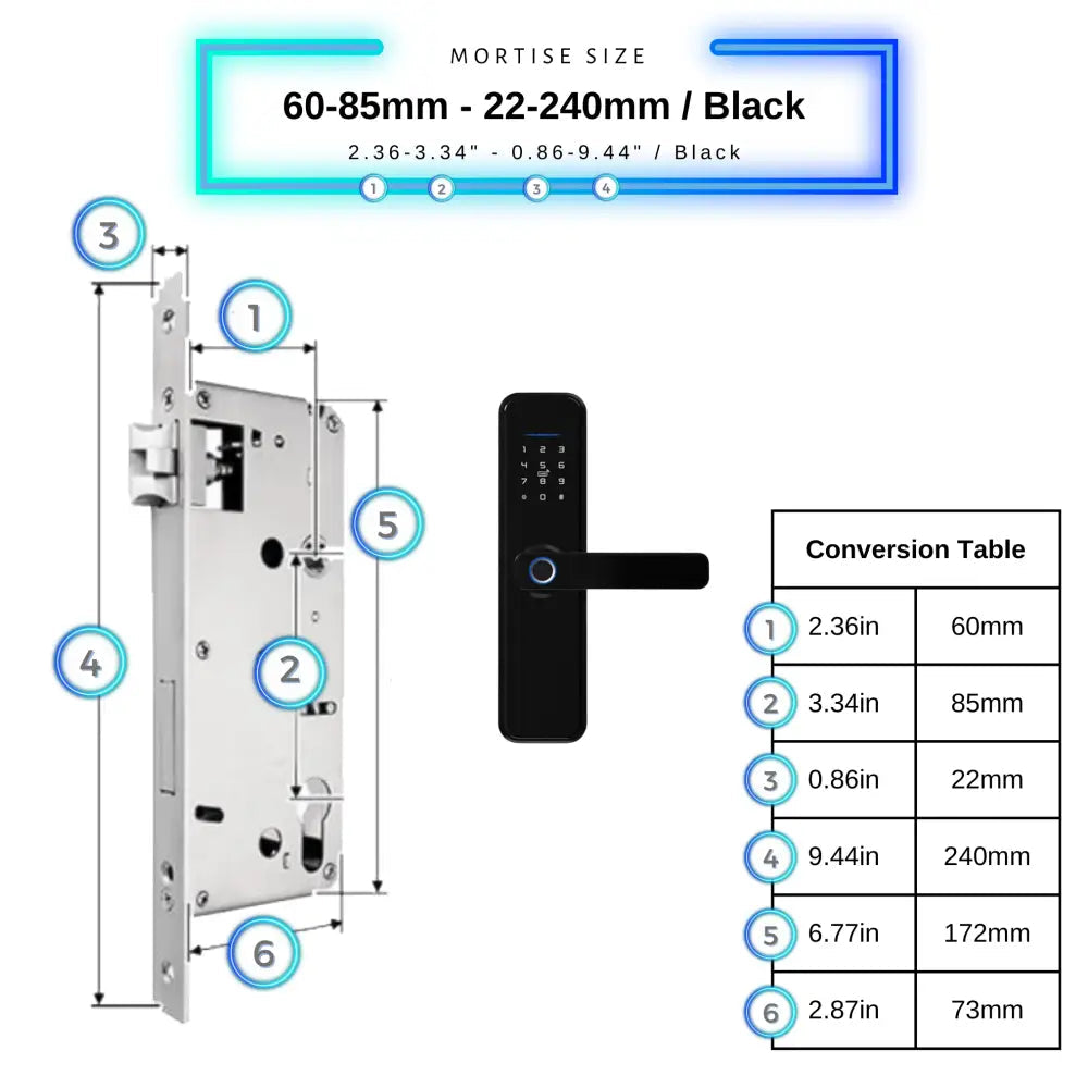 Smart Door Lock XL - Black / 60-85mm (22x240mm) - Smart Lock