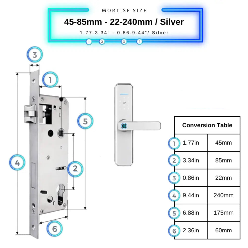 Smart Door Lock XL - Silver / 45-85mm (22x240mm) - Smart Lock