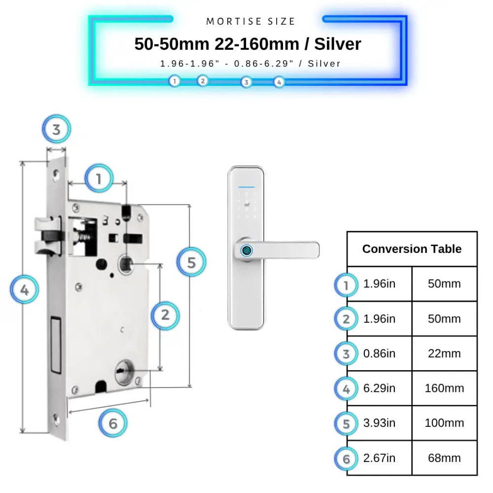 Smart Door Lock XL - Silver / 50-50mm (22x160mm) - Smart Lock