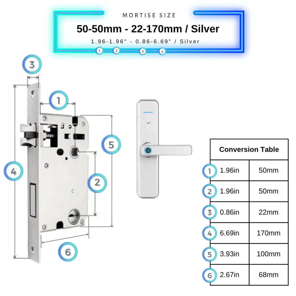 Smart Door Lock XL - Silver / 50-50mm (22x170mm) - Smart Lock