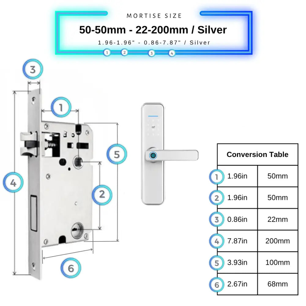 Smart Door Lock XL - Silver / 50-50mm (22x200mm) - Smart Lock