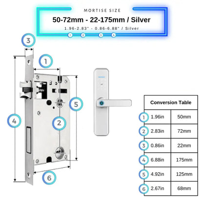 Smart Door Lock XL - Silver / 50-72mm (22x175mm) - Smart Lock