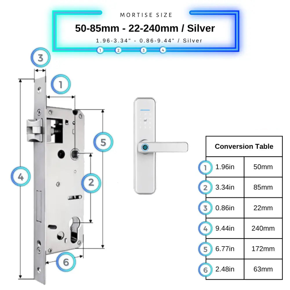 Smart Door Lock XL - Silver / 50-85mm (22x240mm) - Smart Lock
