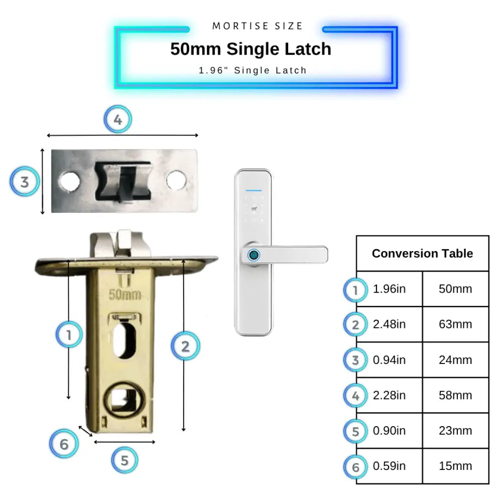 Smart Door Lock XL - Silver / 50mm Single Latch - Smart Lock