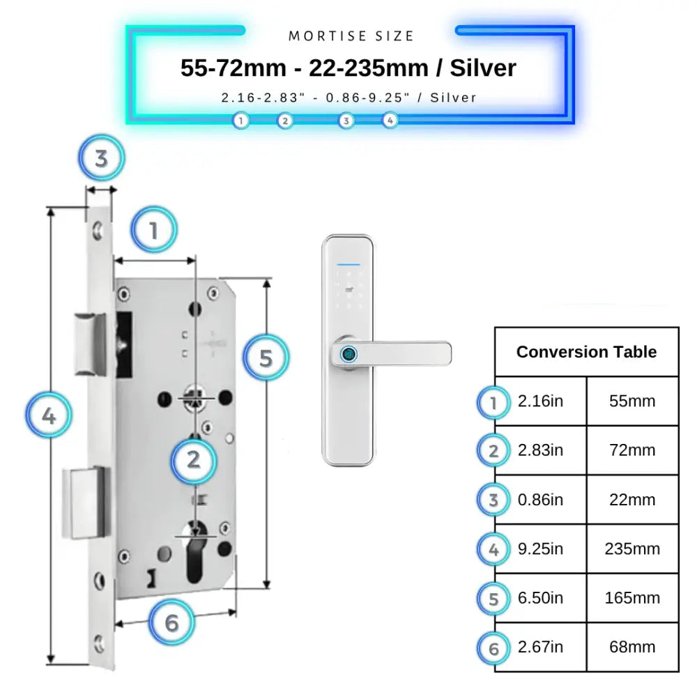 Smart Door Lock XL - Silver / 55-72mm (22x235mm) - Smart Lock