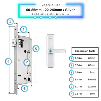 Smart Door Lock XL - Silver / 60-85mm (22x240mm) - Smart Lock