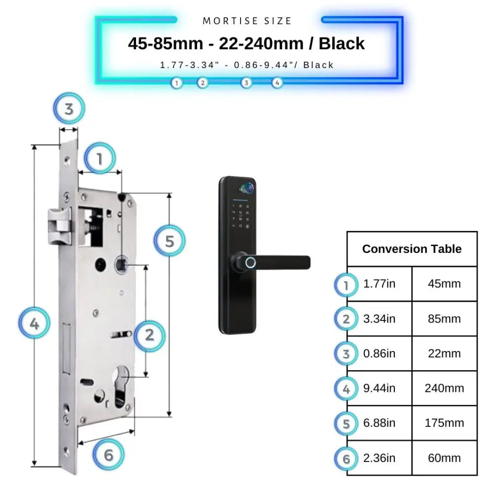 Universal Smart Door Lock Camera - 45-85mm (22x240mm) / Black - Smart Door Lock