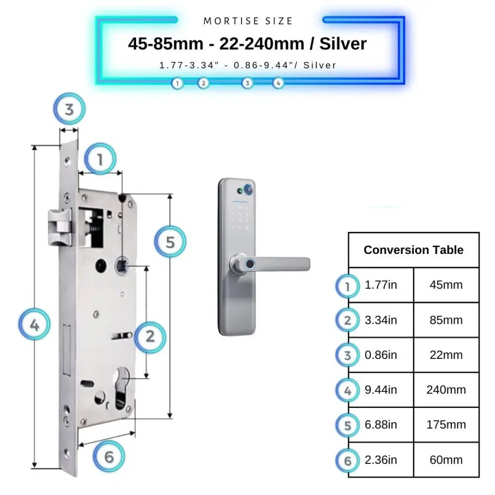 Universal Smart Door Lock Camera - 45-85mm (22x240mm) / Silver - Smart Door Lock