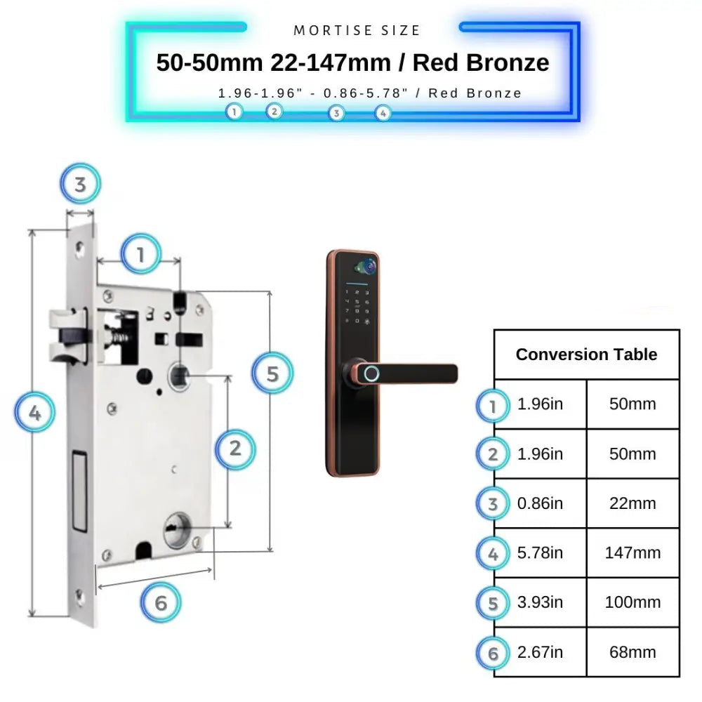 Universal Smart Door Lock Camera - 50-50mm (22x147mm) / Red Bronze - Smart Door Lock