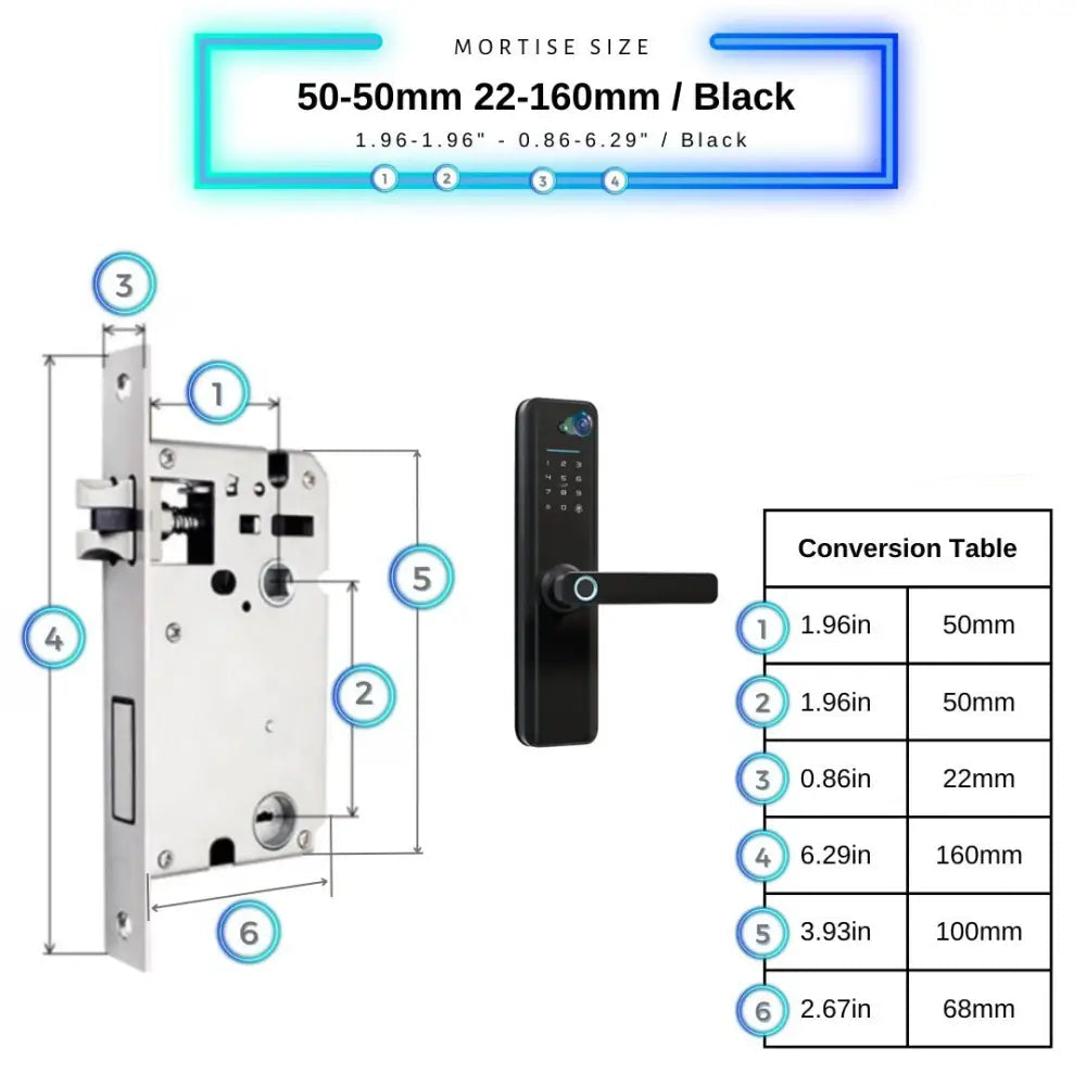 Universal Smart Door Lock Camera - 50-50mm (22x160mm) / Black - Smart Door Lock