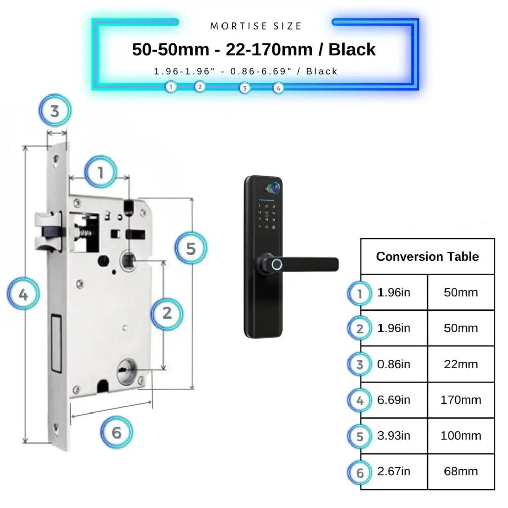 Universal Smart Door Lock Camera - 50-50mm (22x170mm) / Black - Smart Door Lock